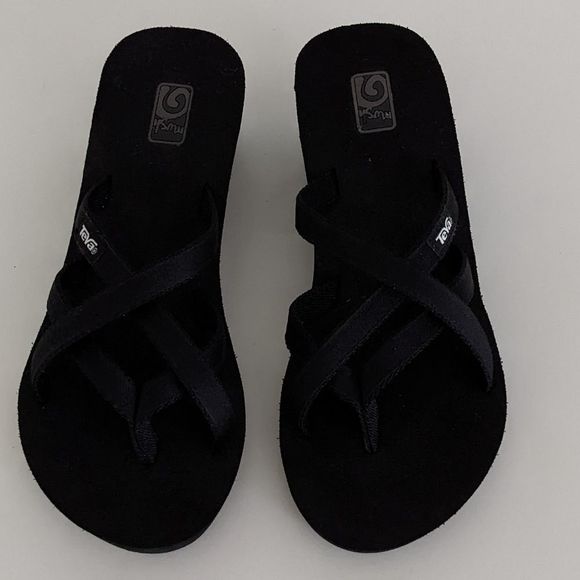 Teva Mush Black Strappy Thong Platform Wedge Flip Flops Sandals Women's 6 - Picture 2 of 8